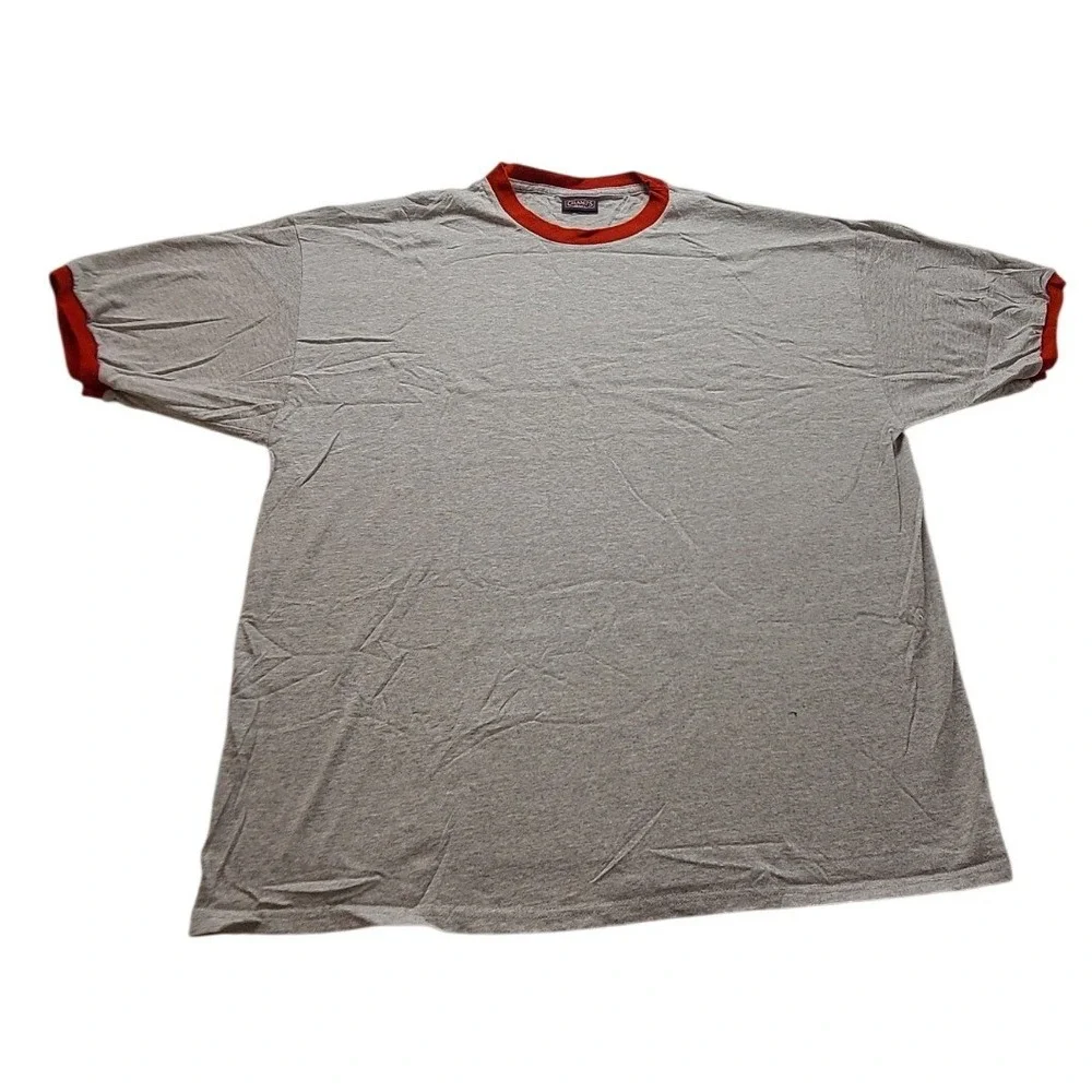 Champs Sports‎ Men's Ringer T-Shirt Gray Red Short Sleeve Crew Neck Athletic Tee